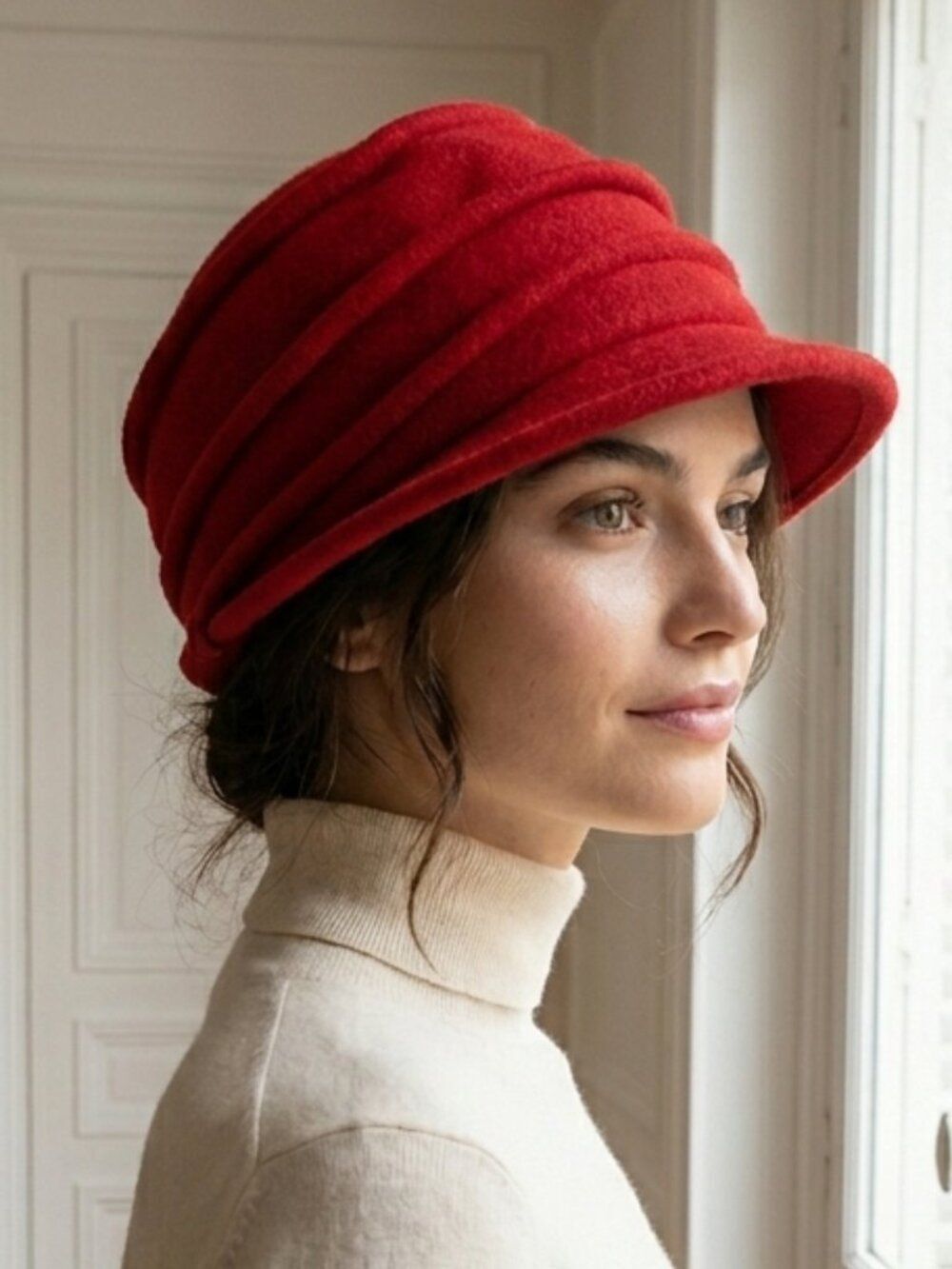 Raceu Red 100% Wool Chic Hat One Size - Elegant Wide Brim